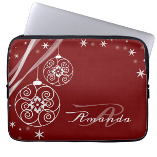Kerstmonogram Witte Sieraden Rode Elegante Laptop Sleeve