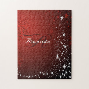 Kerstmonogram Witte sterren Boom Rode sneeuwvlokke Legpuzzel