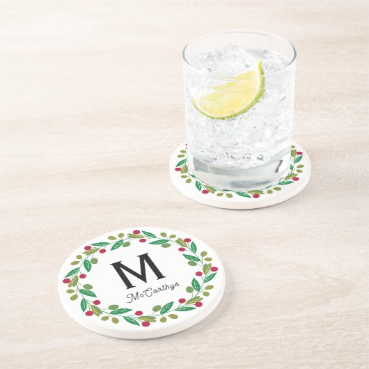Kerstmonogram zandsteen onderzetter (Zijkant)