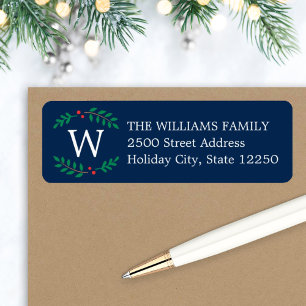 Kerstmonogramkrans Navy Vakantieadres Etiket