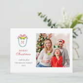 Kerstmonogrammed Lemon Crest Holiday Feestdagenkaart (Staand voorkant)