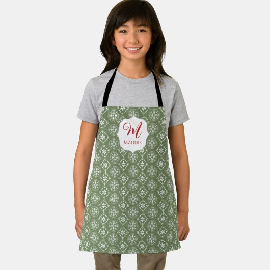 Kerstmonogrammen Cute Simple Snowflake Green Schort (Insitu)