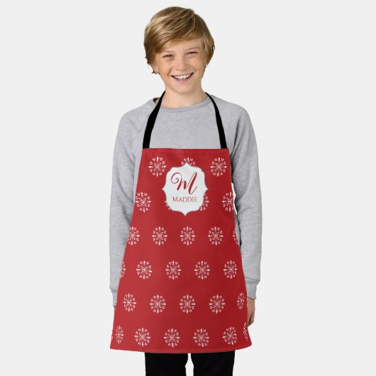 Kerstmonogrammen Cute Simple Snowflake Red Schort (Gedragen)