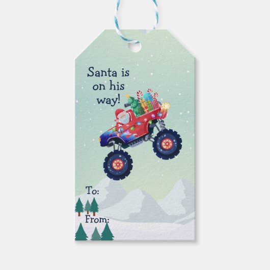 Kerstmonstertruck Santa Cadeaulabel (Voorkant)