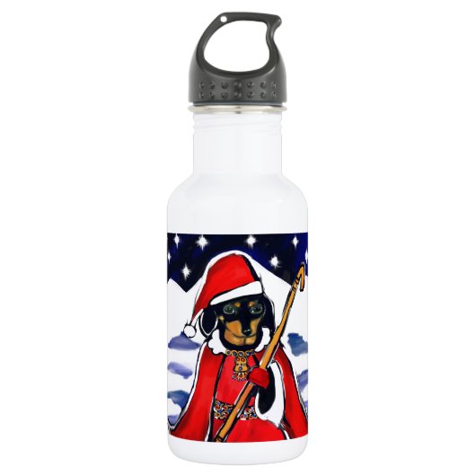 Kerstmop dachshund waterfles  (Voorkant)