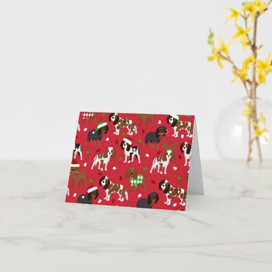 Kerstmops Cavalier King Charles Spaniel Kaart (Gele Bloem)