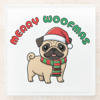 Kerstmops Onderzetter: Prettig Woefmas Glazen Onderzetter