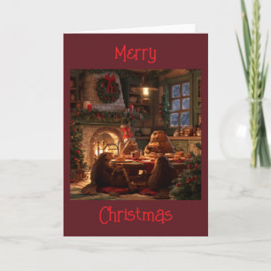 Kerstmorgen Beaver Familie vakantie Ontbijt Kaart