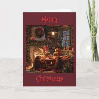 Kerstmorgen Beaver Familie vakantie Ontbijt Kaart