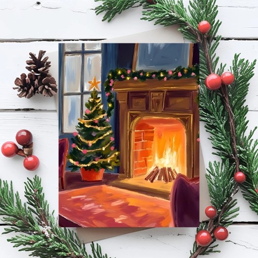 Kerstmorgen Haard Feestdagenkaart