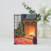 Kerstmorgen Haardvuur Feestdagenkaart (Staand voorkant)