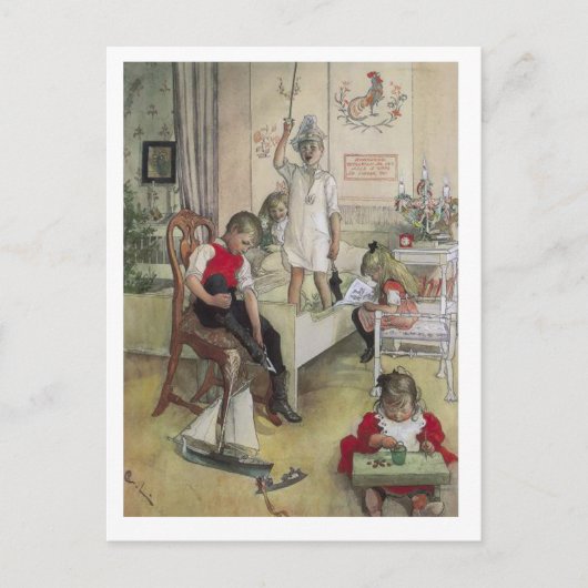 "Kerstmorgen" schilderij Zweedse Carl Larsson Feestdagenkaart (Voorkant)