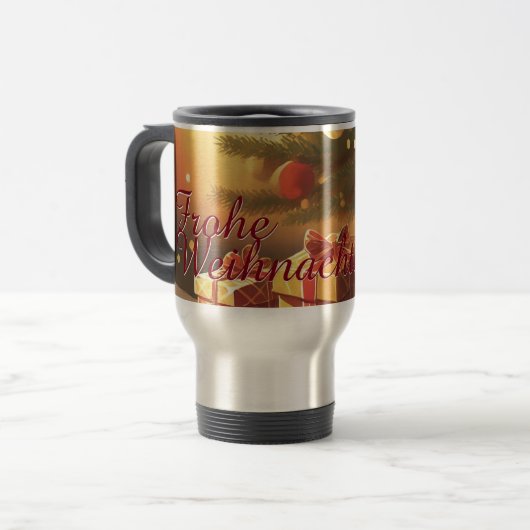Kerstmotief met cadeaus onder de kerstboom 37016 reisbeker (Voorkant links)