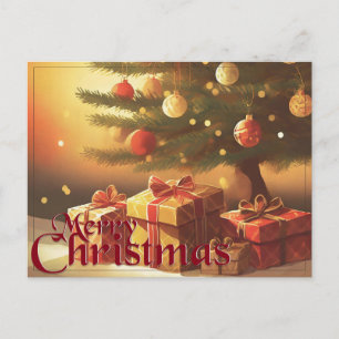 Kerstmotief, met cadeaus onder de kerstboom feestdagenkaart