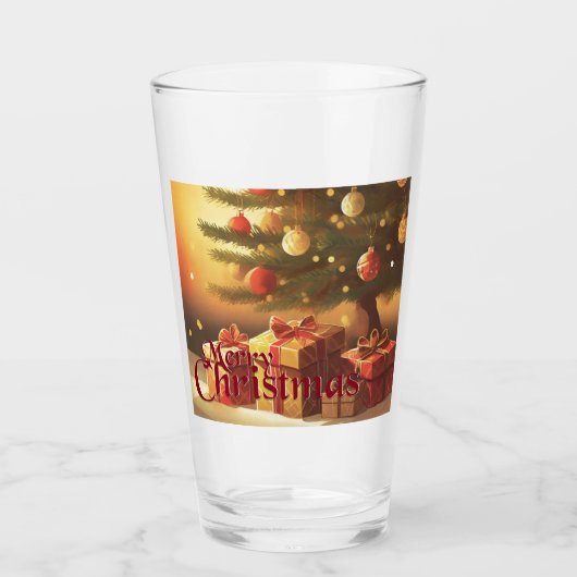 Kerstmotief, met cadeaus onder de kerstboom glas (Voorkant)
