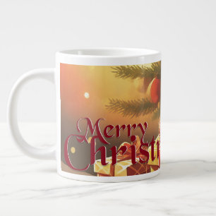 Kerstmotief, met cadeaus onder de kerstboom grote koffiekop