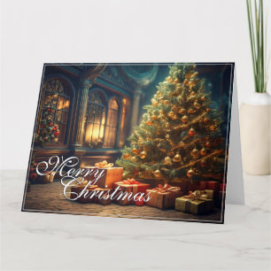 Kerstmotief met cadeaus onder de kerstboom kaart
