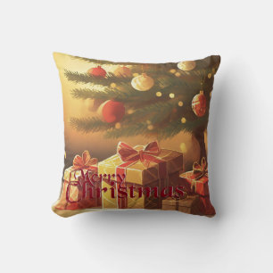 Kerstmotief, met cadeaus onder de kerstboom kussen