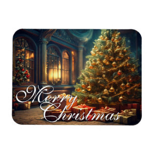 Kerstmotief met cadeaus onder de kerstboom magneet