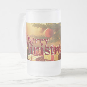 Kerstmotief, met cadeaus onder de kerstboom matglas bierpul