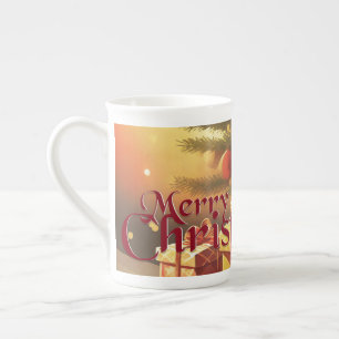 Kerstmotief, met cadeaus onder de kerstboom porselein kop