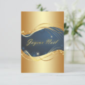 Kerstmotief van goud op een blauwe achtergrond kaart (Staand voorkant)