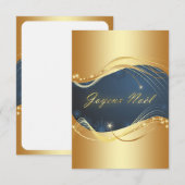 Kerstmotief van goud op een blauwe achtergrond kaart (Voorkant / Achterkant)