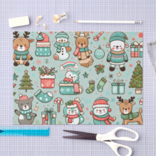 Kerstmotieven en speels dier tissuepapier