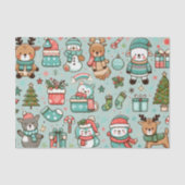 Kerstmotieven en speelse dieren tissuepapier (Voorkant)