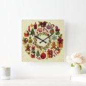 Kerstmotieven met quiltlook vierkante klok (Huis)