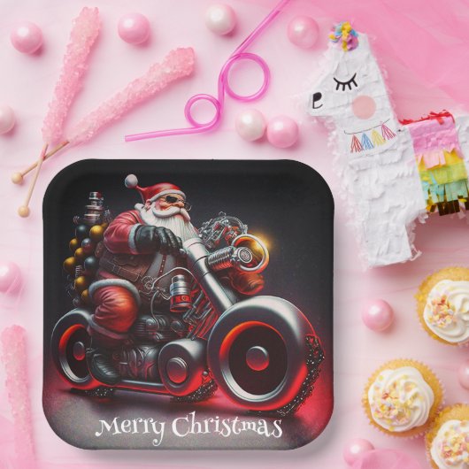 Kerstmotorfiets, kerstman papieren bordje (Feest)