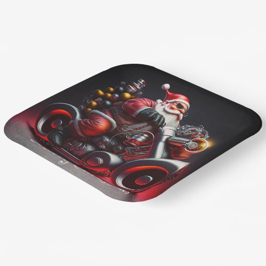 Kerstmotorfiets, kerstman papieren bordje (Gebogen)