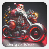 Kerstmotorfiets, kerstman vierkante sticker (Voorkant)