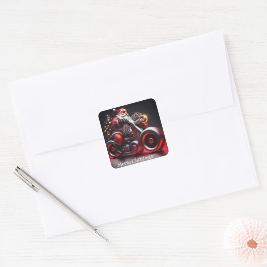 Kerstmotorfiets, kerstman vierkante sticker (Envelop)