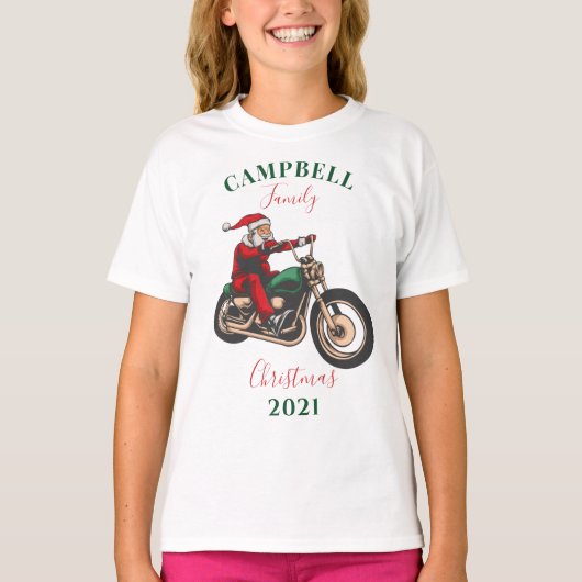 kerstmotorfietsfamilie op maat t-shirt (Voorkant)