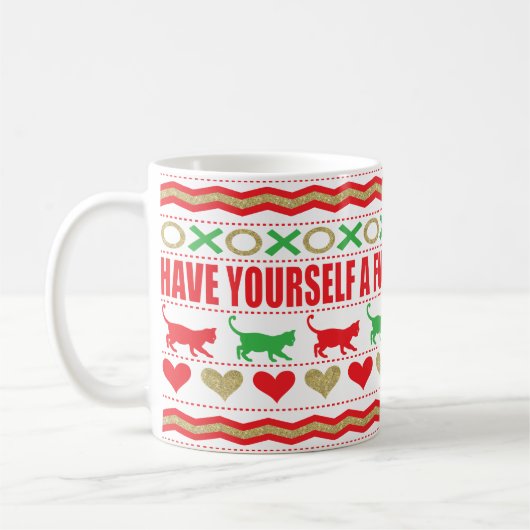 Kerstmug 330 ml "Kattenmug Harige Kerst" Koffiemok (Links)