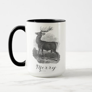 Kerstmug met een mooie antieke ets van een hert. mok