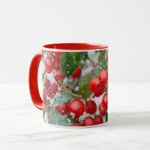 Kerstmug met Hulstbes en Sneeuw Kunstbeker