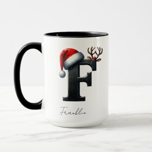Kerstmug met letter F | Beker met eigen naam Mok (Links)