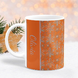 Kerstmug met oranje en zilveren sneeuwvlokken koffiemok