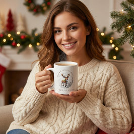 Kerstmug met rendier, cartoon, cute typografie grote koffiekop