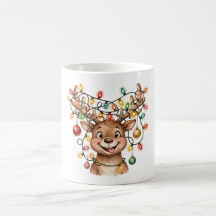 Kerstmug met Verwarde Rendieren Kerstverlichting Koffiemok