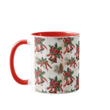 Kerstmug met vintage kerstklokken en hulst als cad