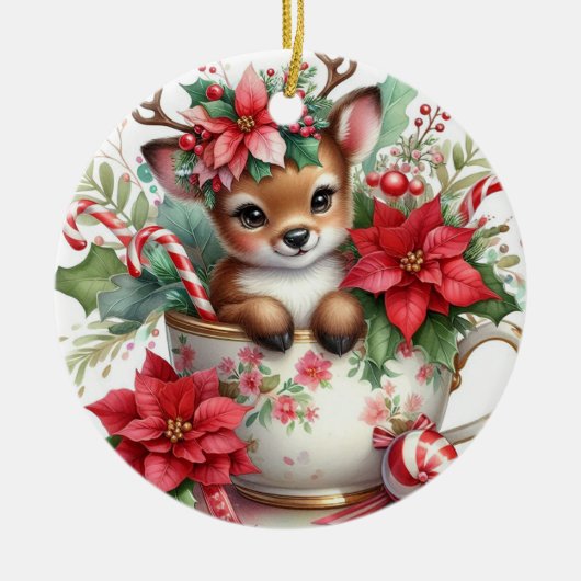 Kerstmug Rendier 6 Keramisch Ornament (Voorkant)