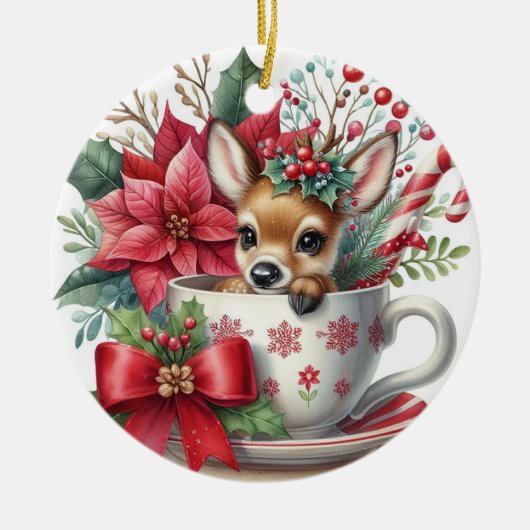 Kerstmug Rendier 7 Keramisch Ornament (Voorkant)