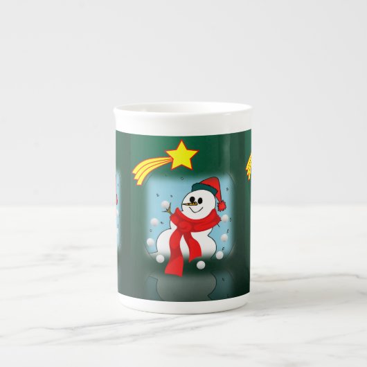 Kerstmug Sneeuwman Porselein Kop (Voorkant)