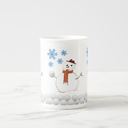 Kerstmug Sneeuwman Porselein Kop (Voorkant)