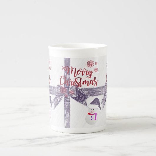 Kerstmug Sneeuwman Porselein Kop (Voorkant)
