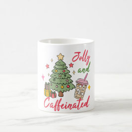 Kerstmug 'Vrolijk en vol cafeïne' Koffiemok