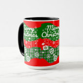 Kerstmug – Witte Ornamenten & Prettig Kerstfeest Mok (Voorkant links)